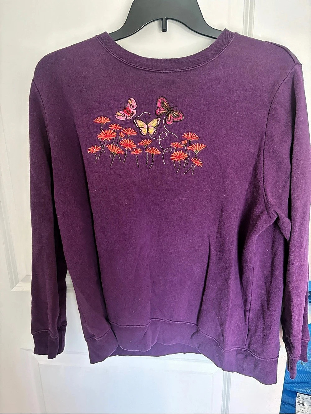 Vintage Floral and butterfly Embroidered Sweatshirt Purple